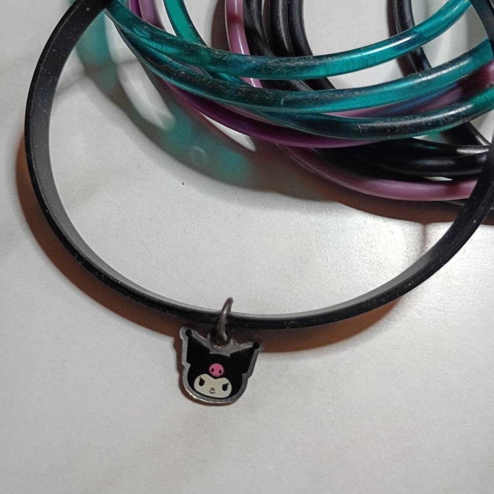 Sanrio Kuromi Jelly Bracelet Set Y2K Emo Scene Black Purple Teal Rubber Bangles